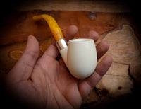 Translucent A+++,9MM Filtered Silver Spigot Smooth Special Handmade Bent Apple Block Meerschaum Pipe With Leather Box-Astaş Meerschaum