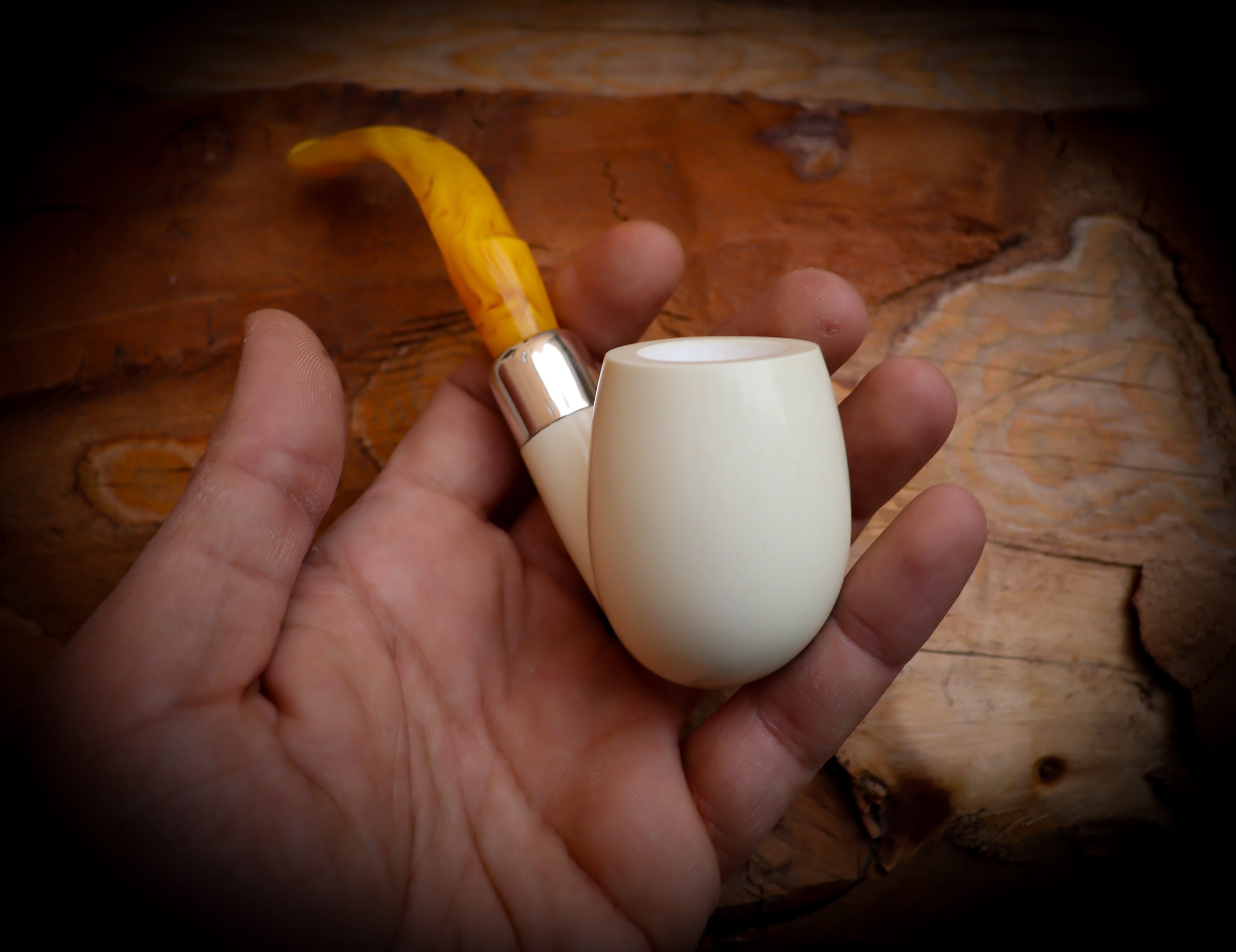 Translucent A+++,9MM Filtered Silver Spigot Smooth Special Handmade Bent Apple Block Meerschaum Pipe With Leather Box-Astaş Meerschaum