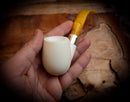 Translucent A+++,9MM Filtered Silver Spigot Smooth Special Handmade Bent Apple Block Meerschaum Pipe With Leather Box-Astaş Meerschaum