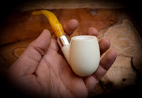 Translucent A+++,9MM Filtered Silver Spigot Smooth Special Handmade Bent Apple Block Meerschaum Pipe With Leather Box-Astaş Meerschaum