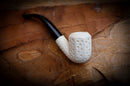 Embriodered Special Handmade Panel Block Meerschaum Pipe With Leather Case- Astaş Meerschaum