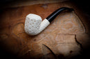 Embriodered Special Handmade Panel Block Meerschaum Pipe With Leather Case- Astaş Meerschaum