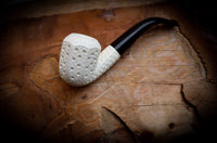 Embriodered Special Handmade Panel Block Meerschaum Pipe With Leather Case- Astaş Meerschaum