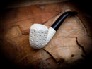 Embriodered Special Handmade Panel Block Meerschaum Pipe With Leather Case- Astaş Meerschaum