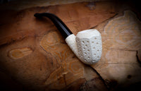Embriodered Special Handmade Panel Block Meerschaum Pipe With Leather Case- Astaş Meerschaum