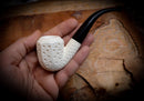 Embriodered Special Handmade Panel Block Meerschaum Pipe With Leather Case- Astaş Meerschaum