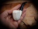 Embriodered Special Handmade Panel Block Meerschaum Pipe With Leather Case- Astaş Meerschaum