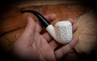 Embriodered Special Handmade Panel Block Meerschaum Pipe With Leather Case- Astaş Meerschaum