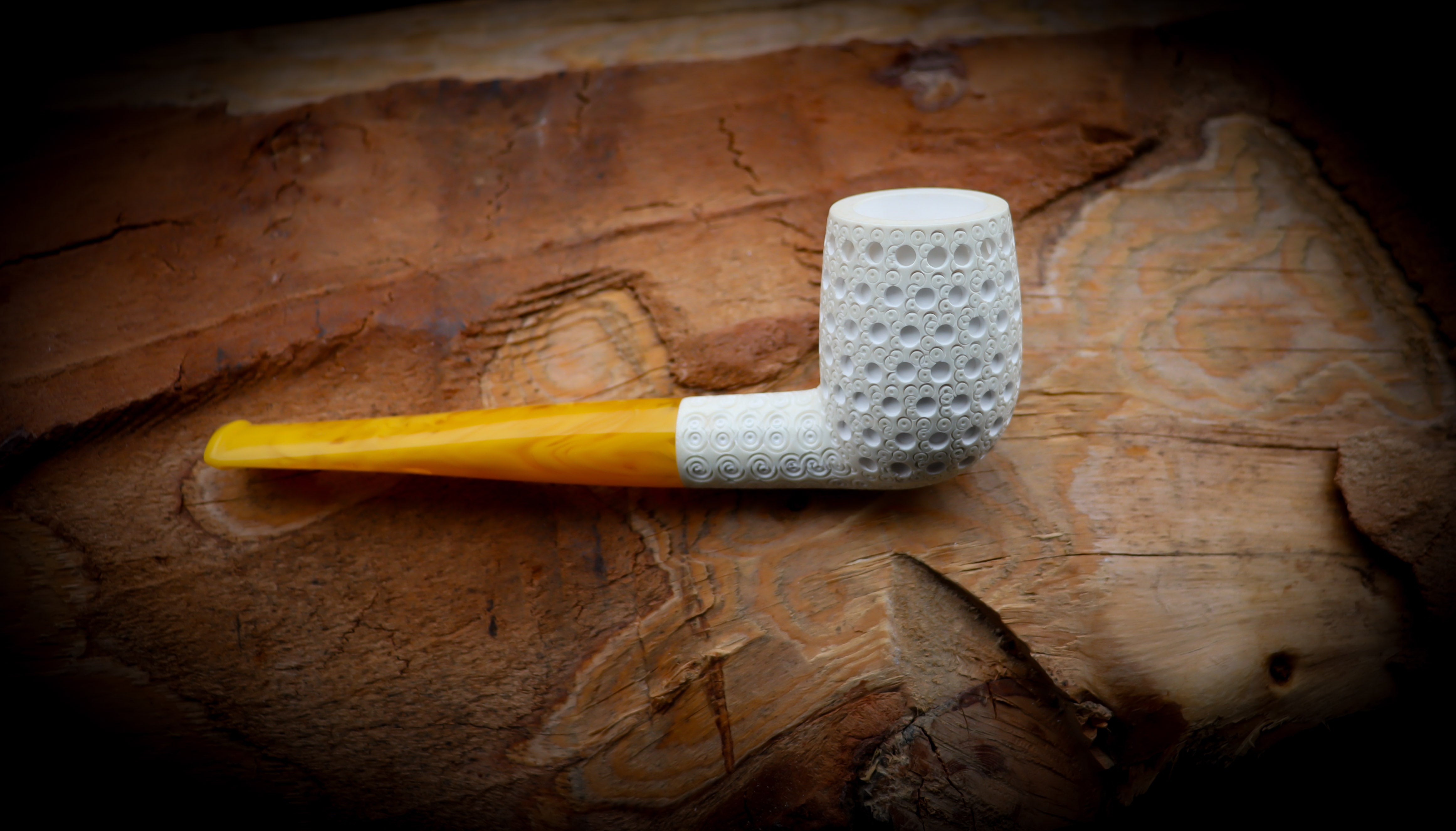Latticed Special Handmade Billard Premium Block Meerschaum Pipe With Leather Box-Astaş Meerschaum