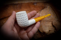 Latticed Special Handmade Billard Premium Block Meerschaum Pipe With Leather Box-Astaş Meerschaum