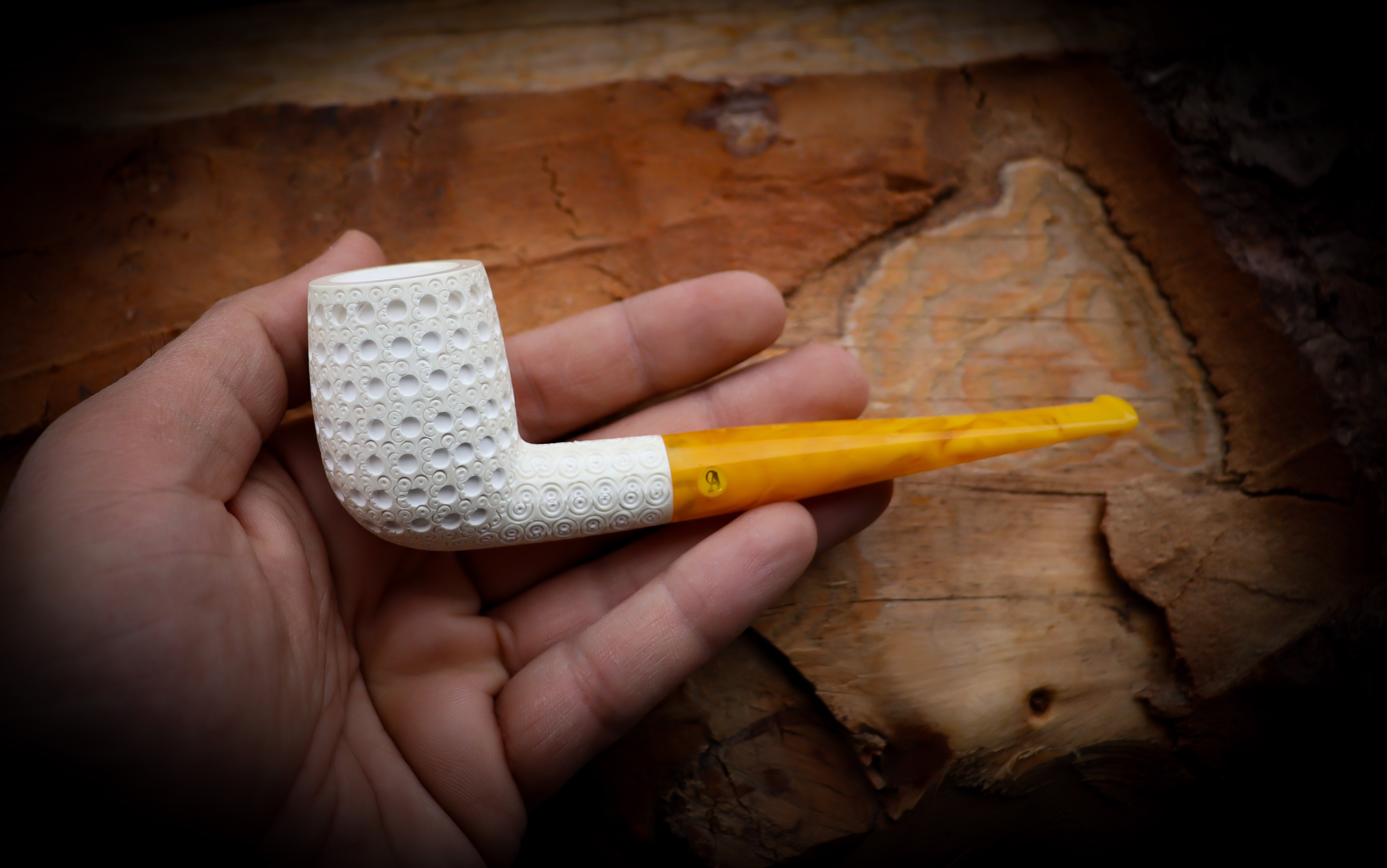 Latticed Special Handmade Billard Premium Block Meerschaum Pipe With Leather Box-Astaş Meerschaum