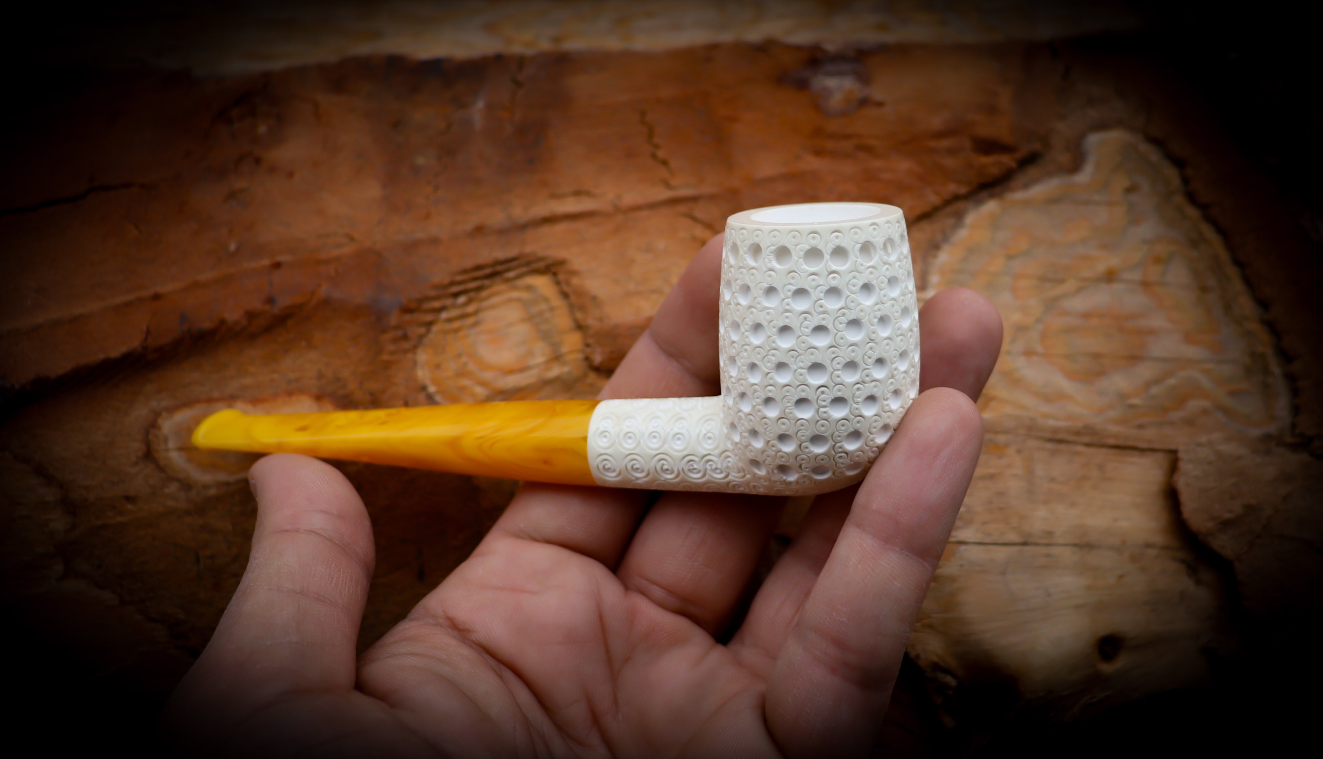 Latticed Special Handmade Billard Premium Block Meerschaum Pipe With Leather Box-Astaş Meerschaum