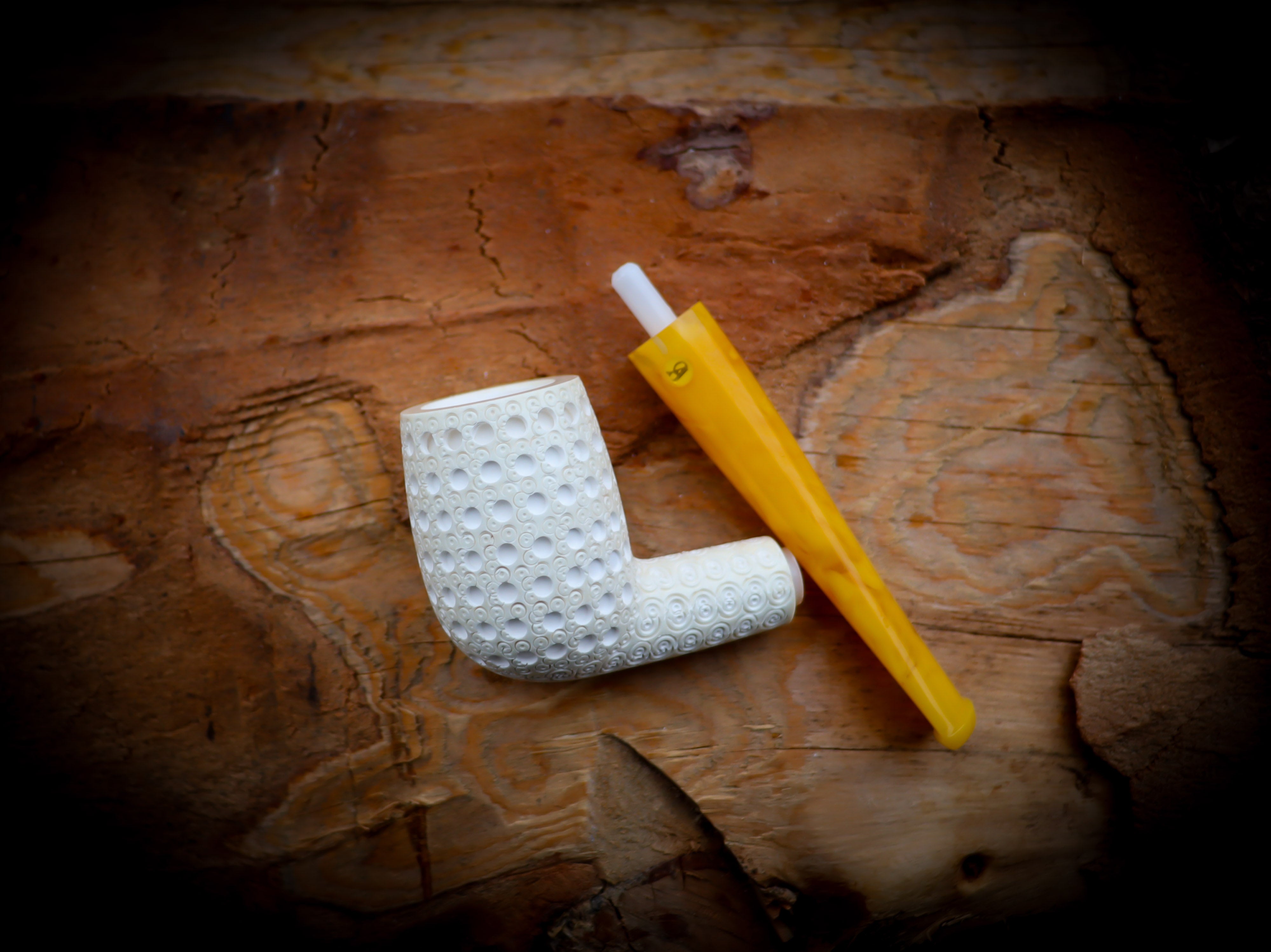 Latticed Special Handmade Billard Premium Block Meerschaum Pipe With Leather Box-Astaş Meerschaum