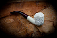 9MM Meerschaum, Embriodered Handmade Panel Premium Block Meerschaum Pipe With Leather Box-Astaş Meerschaum