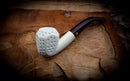 9MM Meerschaum, Embriodered Handmade Panel Premium Block Meerschaum Pipe With Leather Box-Astaş Meerschaum