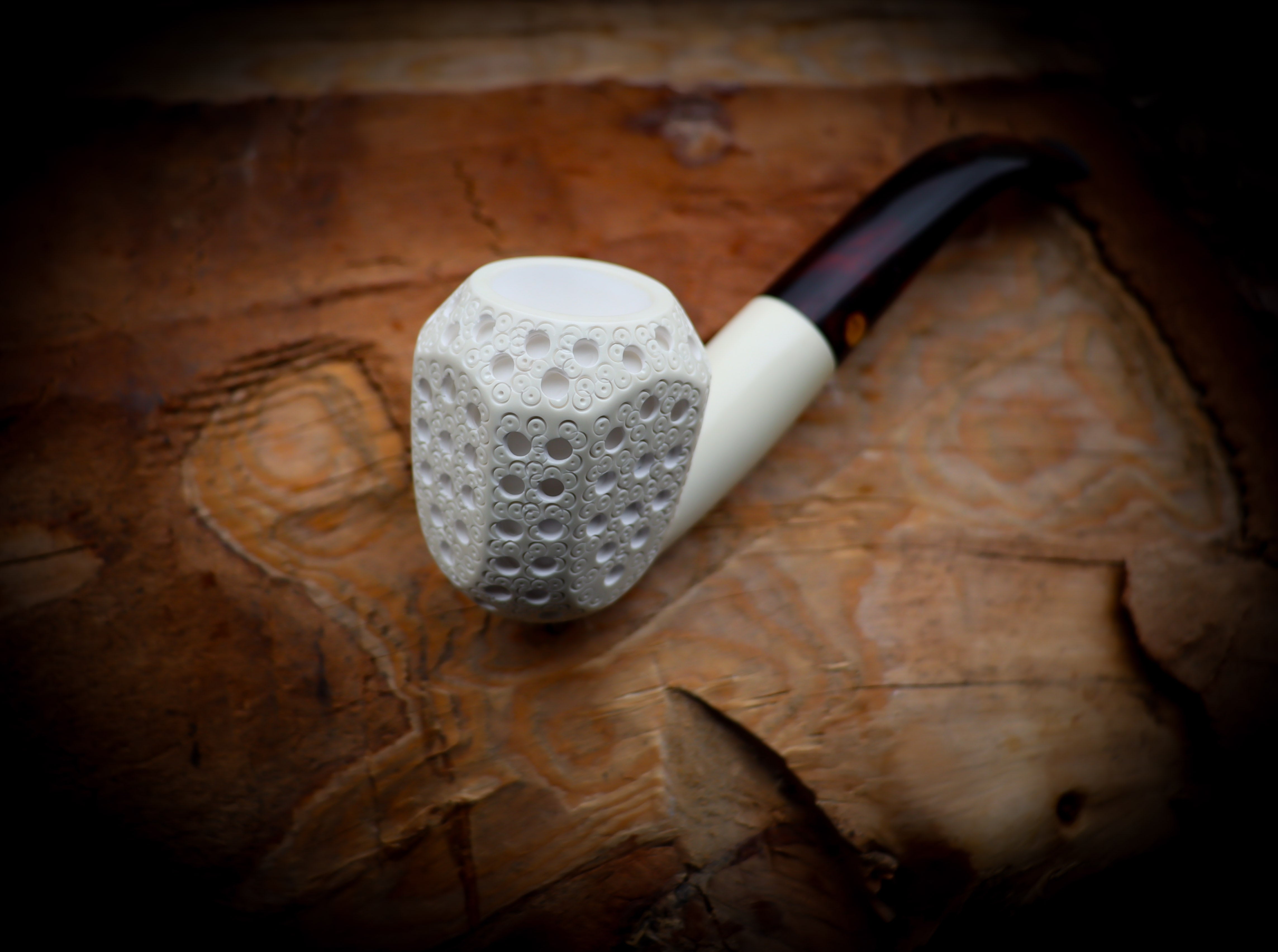 9MM Meerschaum, Embriodered Handmade Panel Premium Block Meerschaum Pipe With Leather Box-Astaş Meerschaum