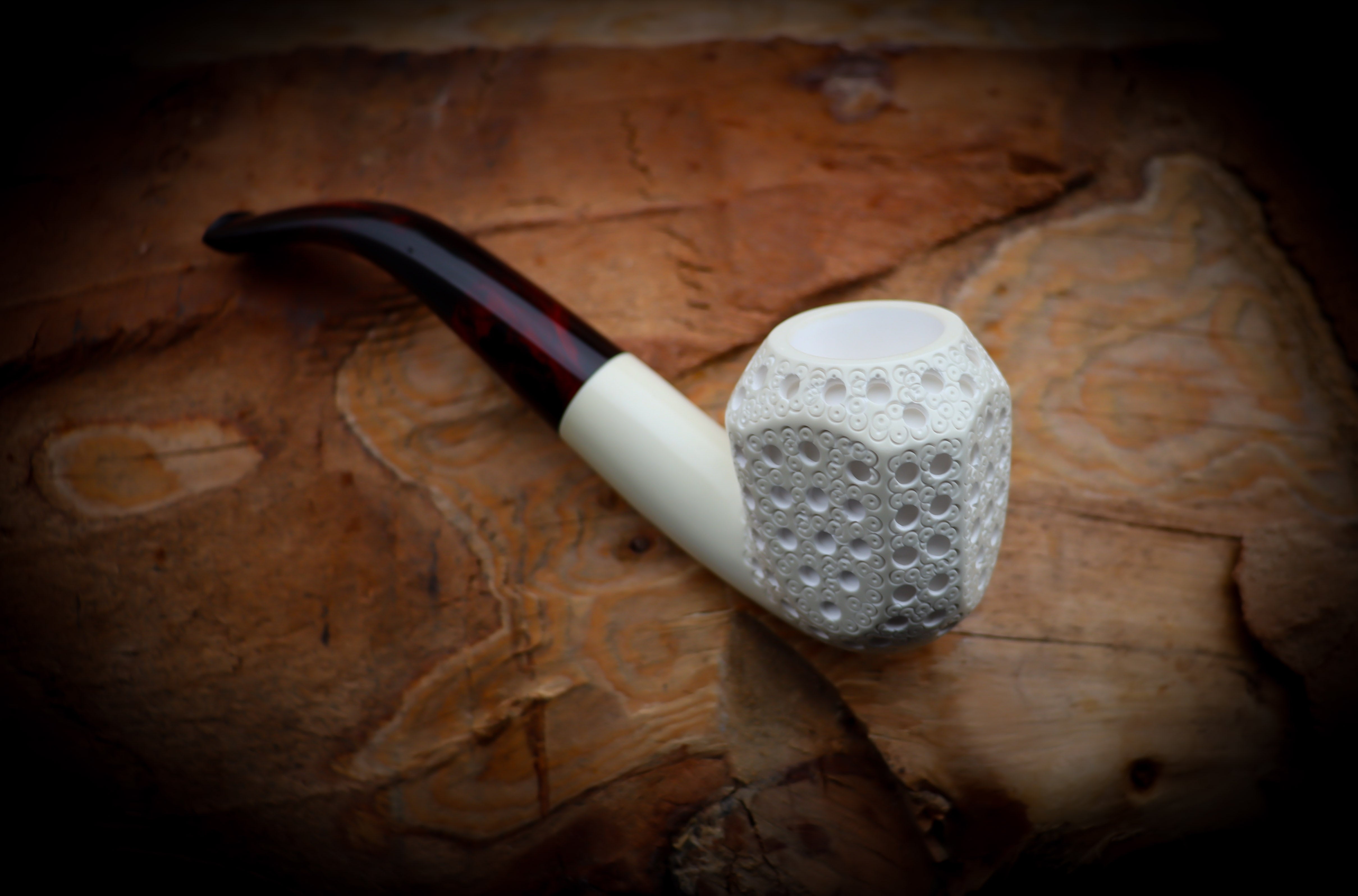 9MM Meerschaum, Embriodered Handmade Panel Premium Block Meerschaum Pipe With Leather Box-Astaş Meerschaum