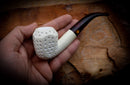 9MM Meerschaum, Embriodered Handmade Panel Premium Block Meerschaum Pipe With Leather Box-Astaş Meerschaum