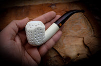 9MM Meerschaum, Embriodered Handmade Panel Premium Block Meerschaum Pipe With Leather Box-Astaş Meerschaum