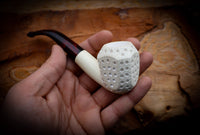 9MM Meerschaum, Embriodered Handmade Panel Premium Block Meerschaum Pipe With Leather Box-Astaş Meerschaum