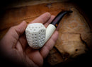9MM Meerschaum, Embriodered Handmade Panel Premium Block Meerschaum Pipe With Leather Box-Astaş Meerschaum