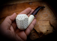 9MM Meerschaum, Embriodered Handmade Panel Premium Block Meerschaum Pipe With Leather Box-Astaş Meerschaum