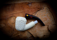 9MM Meerschaum, Embriodered Handmade Panel Premium Block Meerschaum Pipe With Leather Box-Astaş Meerschaum