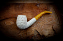 Embriodered Handmade Apple Premium Block Meerschaum Pipe With Leather Box-Astaş Meerschaum