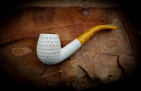 Embriodered Handmade Apple Premium Block Meerschaum Pipe With Leather Box-Astaş Meerschaum