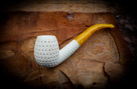 Embriodered Handmade Apple Premium Block Meerschaum Pipe With Leather Box-Astaş Meerschaum