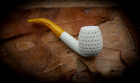 Embriodered Handmade Apple Premium Block Meerschaum Pipe With Leather Box-Astaş Meerschaum