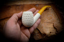 Embriodered Handmade Apple Premium Block Meerschaum Pipe With Leather Box-Astaş Meerschaum
