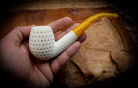 Embriodered Handmade Apple Premium Block Meerschaum Pipe With Leather Box-Astaş Meerschaum