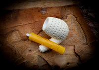 Embriodered Handmade Apple Premium Block Meerschaum Pipe With Leather Box-Astaş Meerschaum