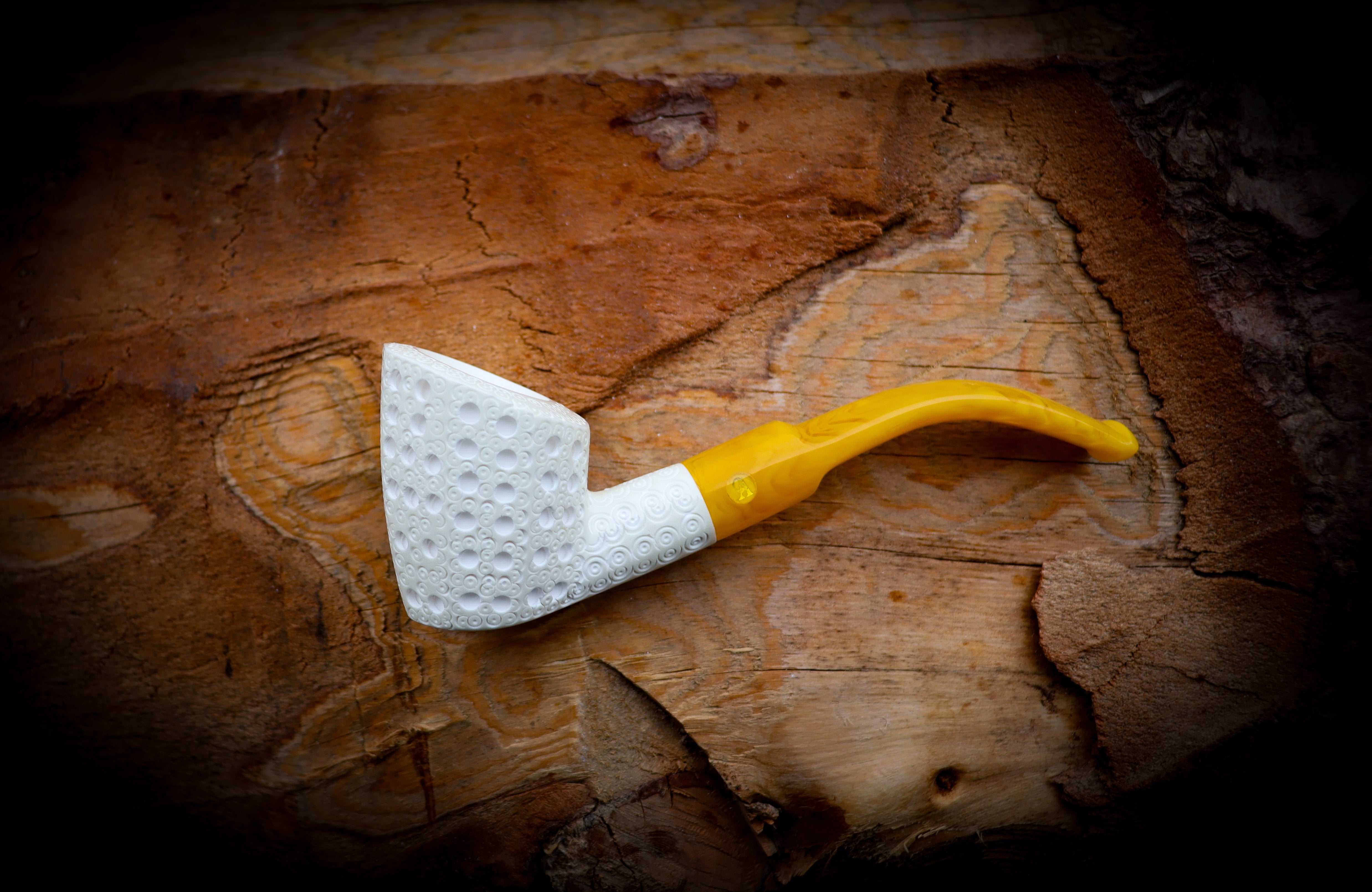 Embriodered Special Handmade Panel Premium Block Meerschaum Pipe With Leather Case-Astaş Meerschaum