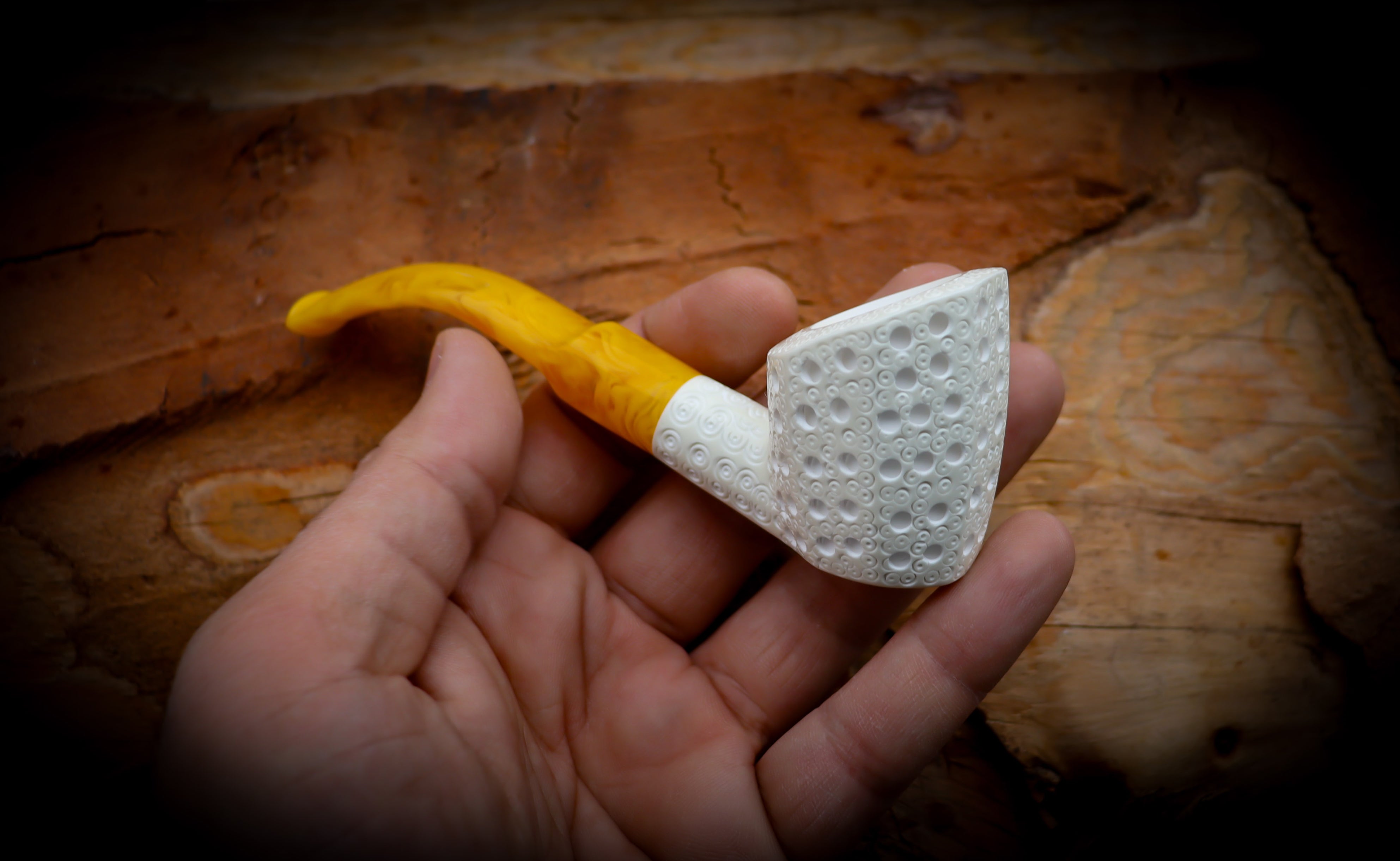 Embriodered Special Handmade Panel Premium Block Meerschaum Pipe With Leather Case-Astaş Meerschaum