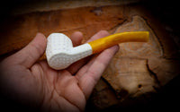 Embriodered Special Handmade Panel Premium Block Meerschaum Pipe With Leather Case-Astaş Meerschaum