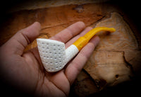 Embriodered Special Handmade Panel Premium Block Meerschaum Pipe With Leather Case-Astaş Meerschaum