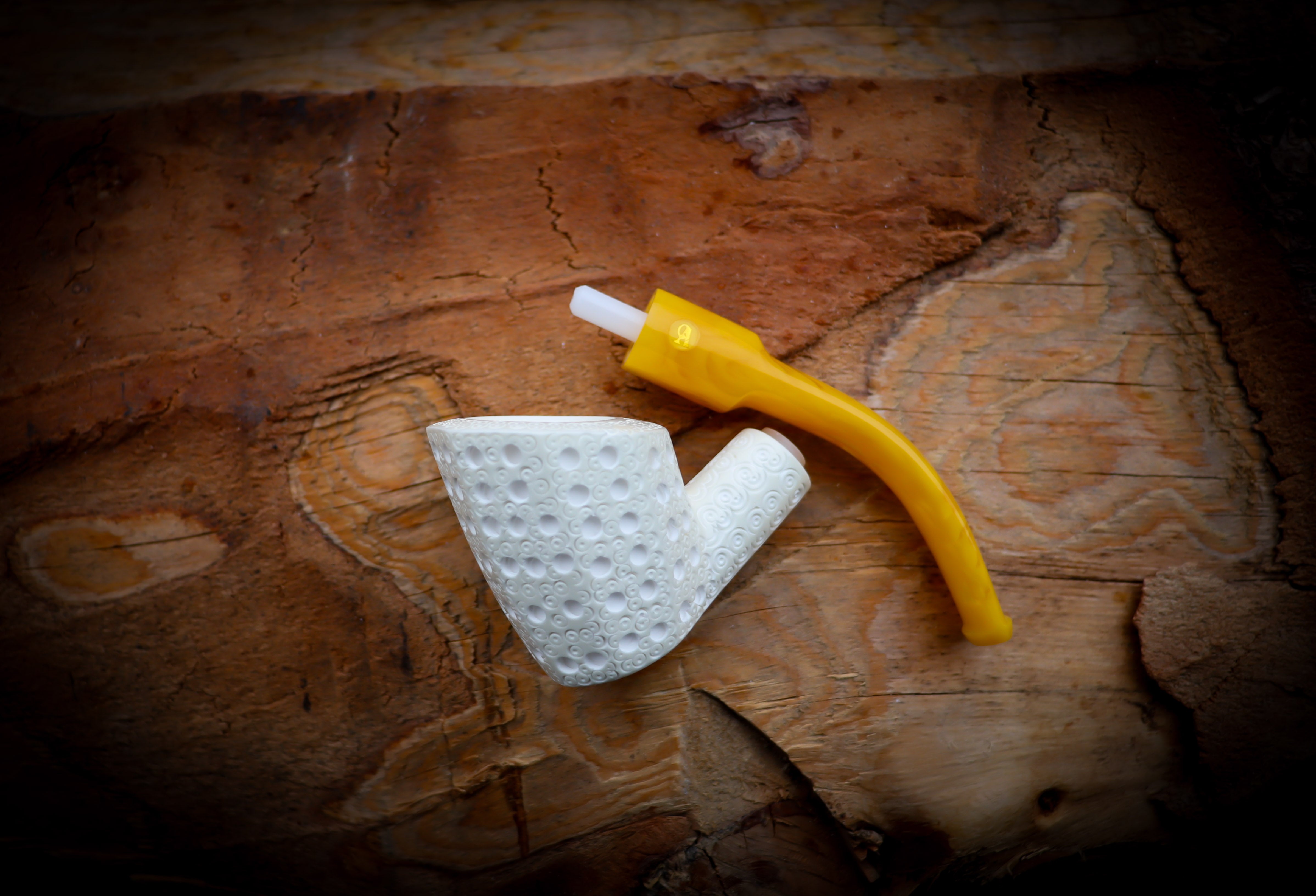 Embriodered Special Handmade Panel Premium Block Meerschaum Pipe With Leather Case-Astaş Meerschaum