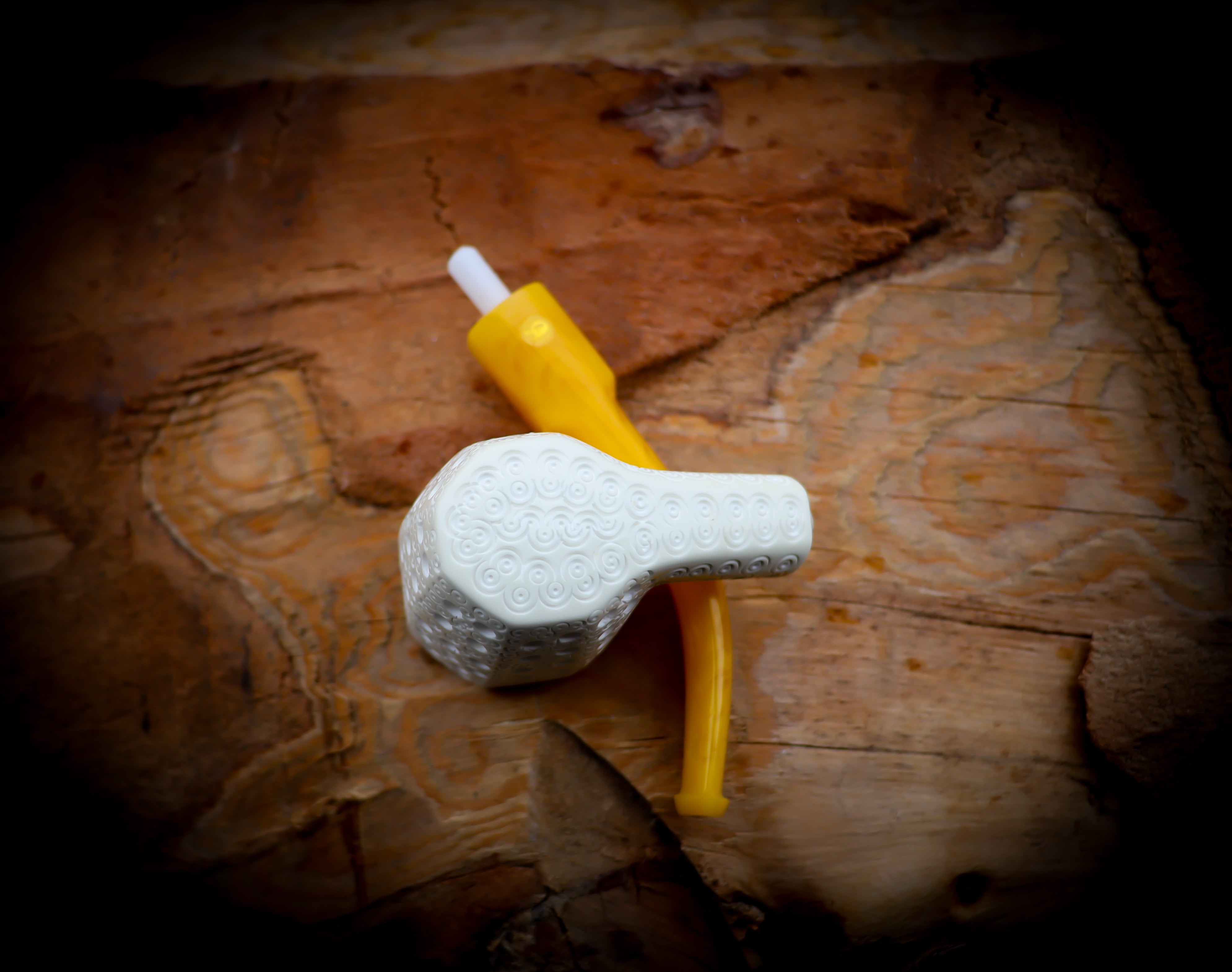 Embriodered Special Handmade Panel Premium Block Meerschaum Pipe With Leather Case-Astaş Meerschaum