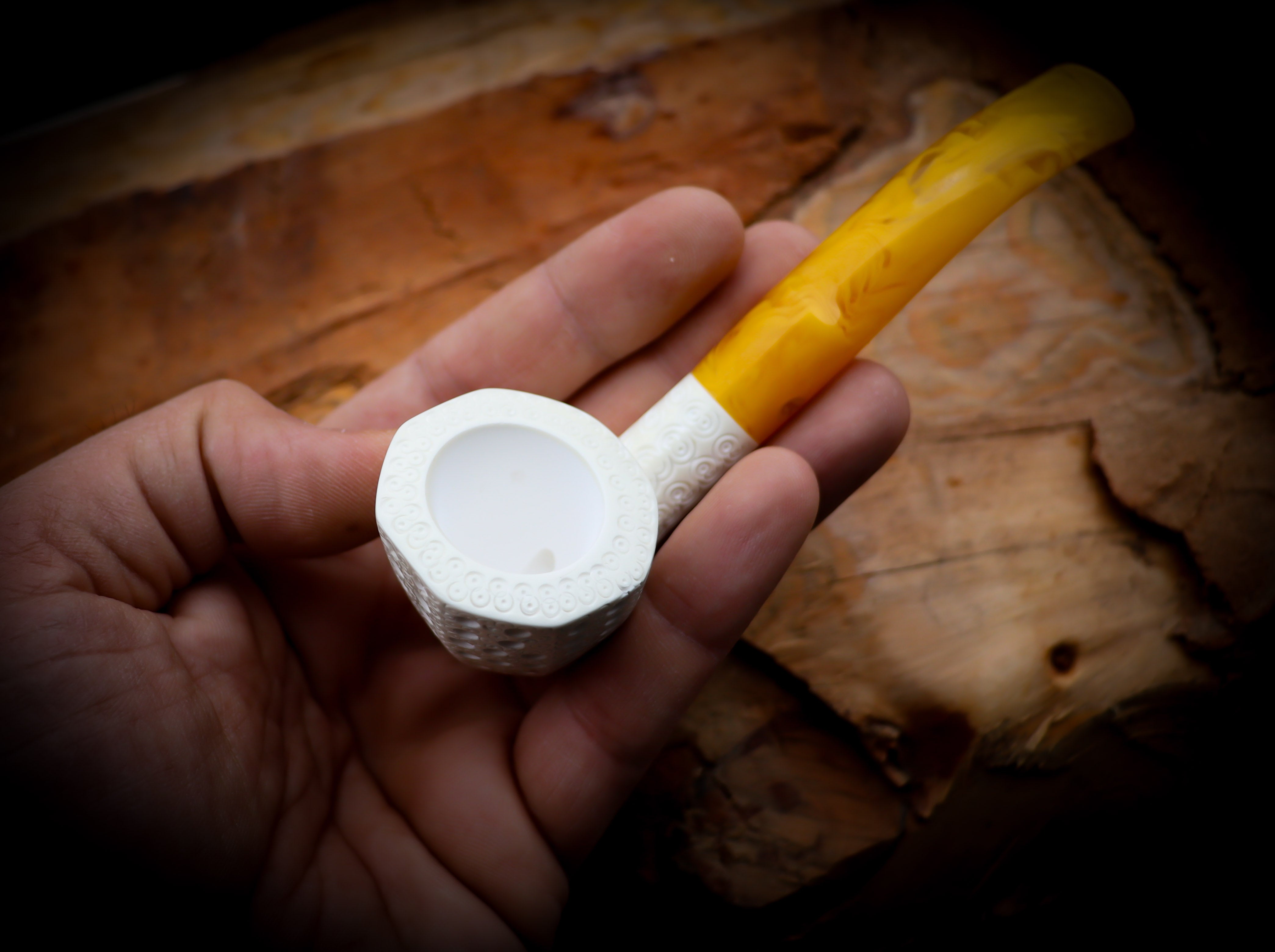 Embriodered Special Handmade Panel Premium Block Meerschaum Pipe With Leather Case-Astaş Meerschaum