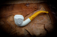 Latticed Handmade Panel Premium Block Meerschaum Pipe With Leather Case-Astaş Meerschaum