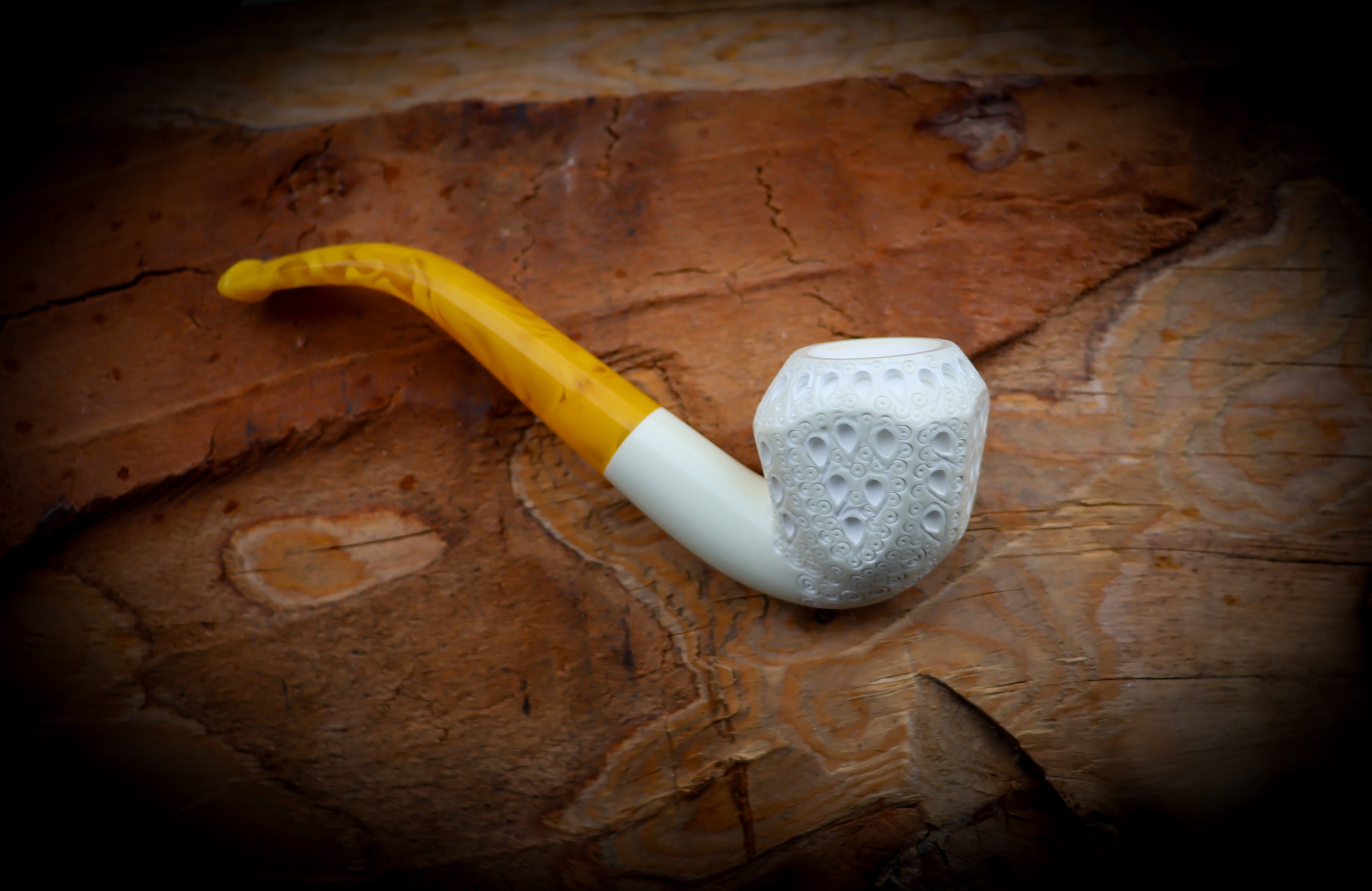 Latticed Handmade Panel Premium Block Meerschaum Pipe With Leather Case-Astaş Meerschaum