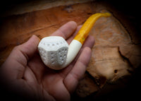 Latticed Handmade Panel Premium Block Meerschaum Pipe With Leather Case-Astaş Meerschaum