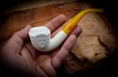 Latticed Handmade Panel Premium Block Meerschaum Pipe With Leather Case-Astaş Meerschaum