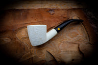 9MM Rustic Patterned Panel Premium Block Meerschaum Pipe With Leather Case- Astaş Meerschaum
