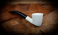 9MM Rustic Patterned Panel Premium Block Meerschaum Pipe With Leather Case- Astaş Meerschaum