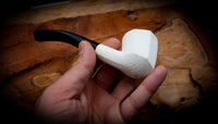 9MM Rustic Patterned Panel Premium Block Meerschaum Pipe With Leather Case- Astaş Meerschaum