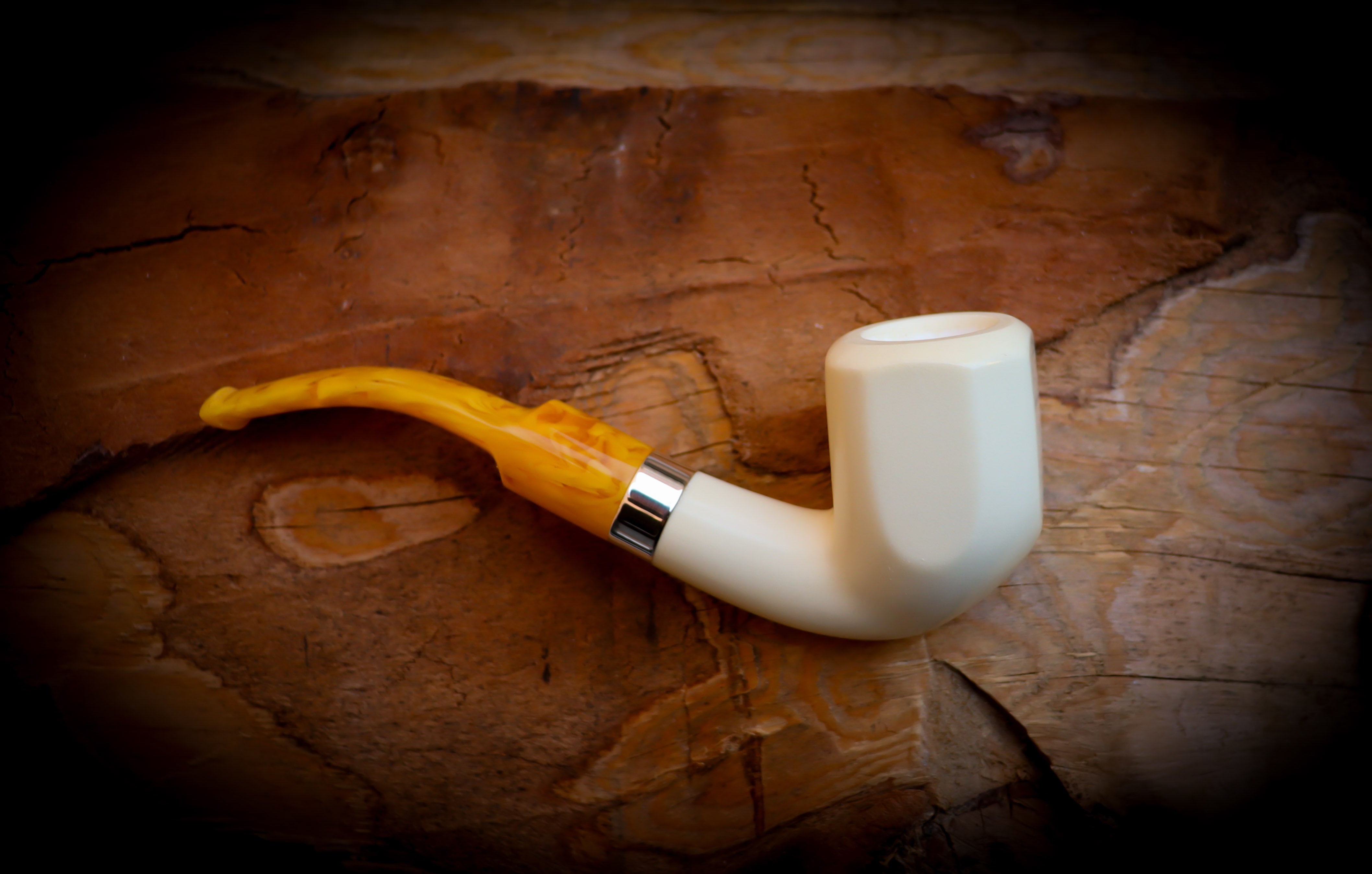 Silver Smooth Special Handmade Premium Block Panel Meerschaum Pipe With Leather Case-Astaş Meerschaum