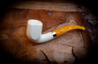 Silver Smooth Special Handmade Premium Block Panel Meerschaum Pipe With Leather Case-Astaş Meerschaum